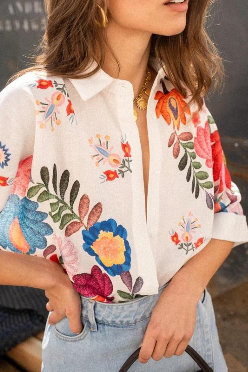Women's Floral Print Shirt – Oversized Button-Down & Botanical Detail