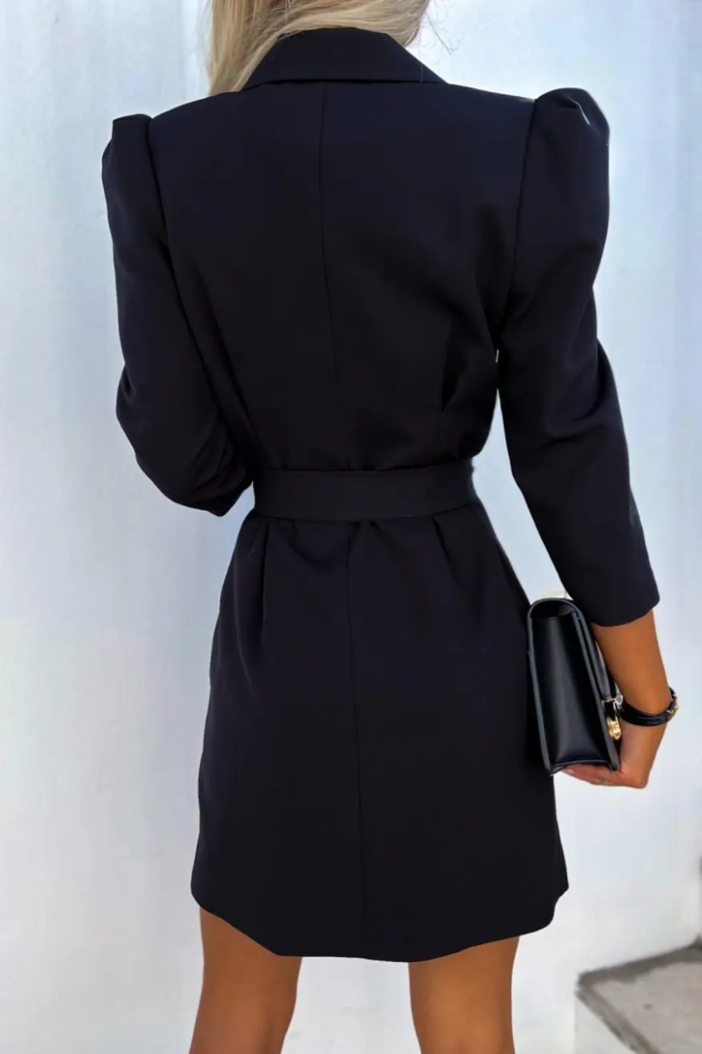 Sophisticated Double-Breasted Blazer Dress – Tailored Fit & Belted Waist