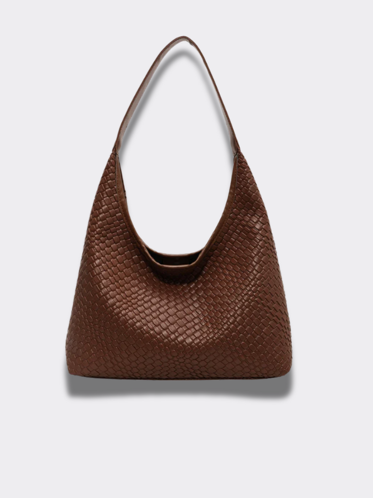 Woven Leather Shoulder Bag with Inner Pouch – Chic & Spacious
