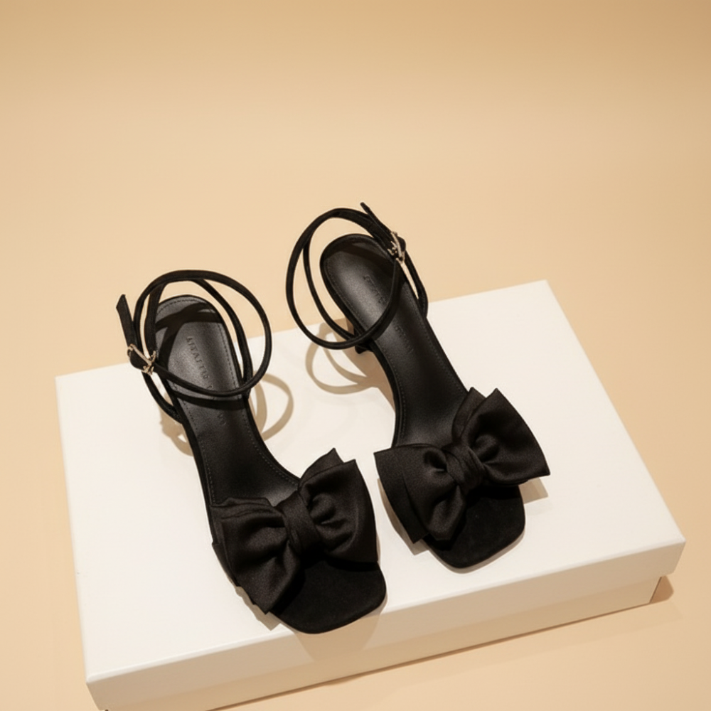 Women's Stiletto Heel Sandals – Ankle Strap with Bow Detail
