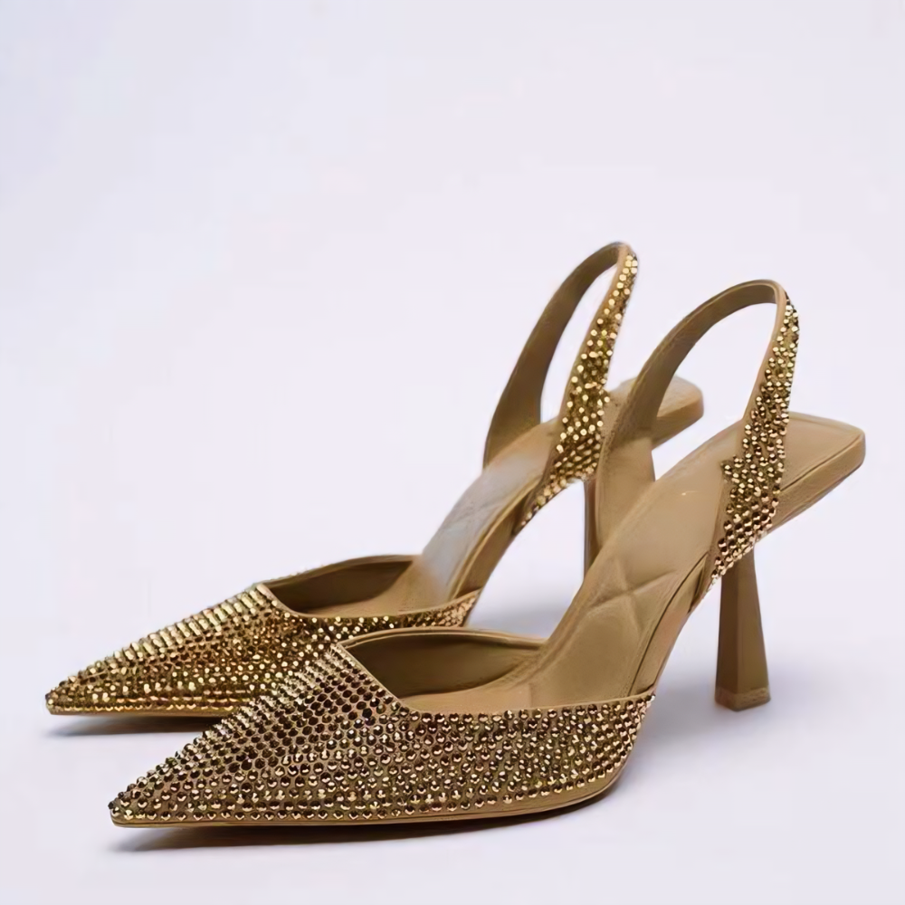 Sparkling Slingback Pointed Heels – Chic Evening Pumps with Sculpted Heel