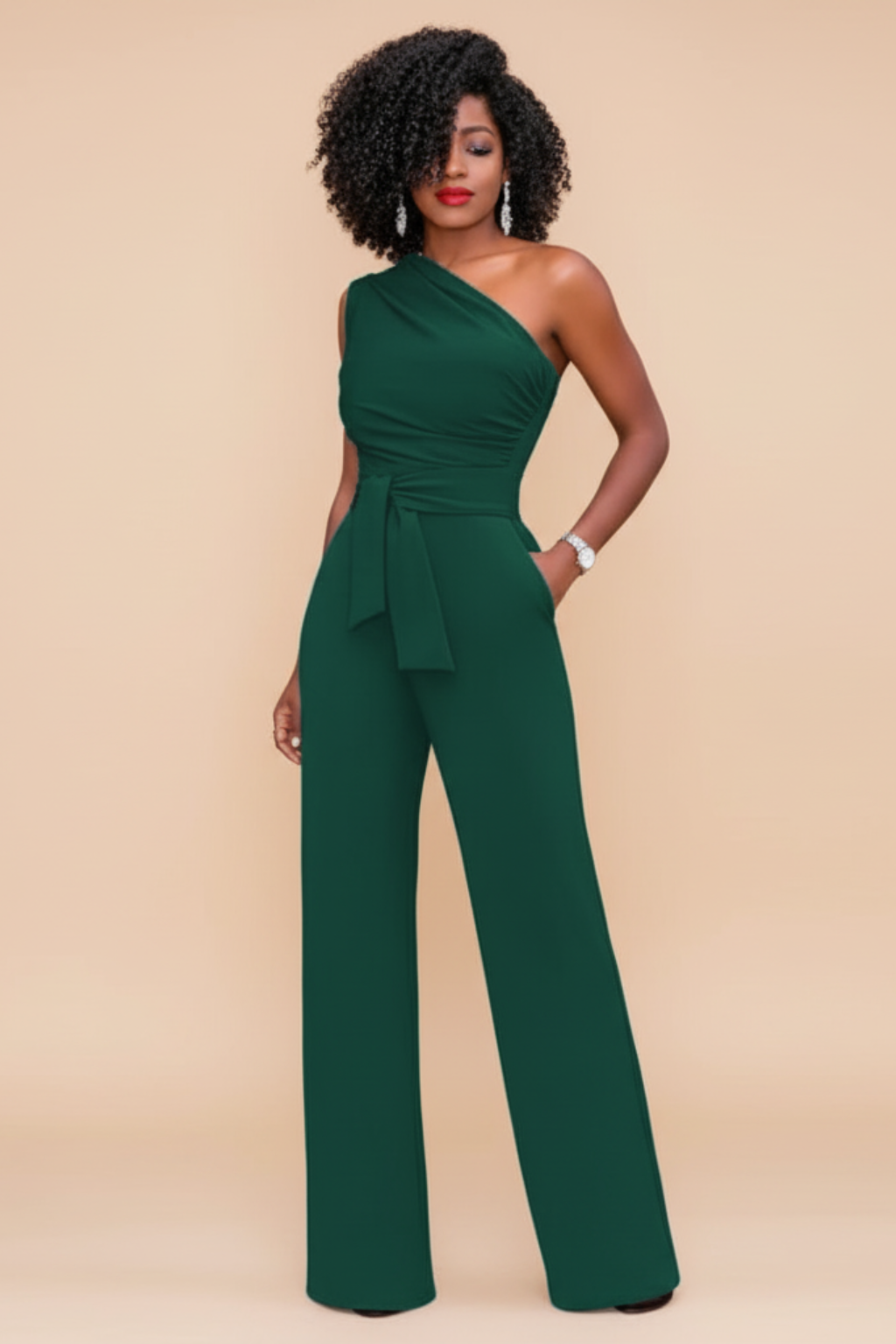 Sophisticated One-Shoulder Jumpsuit – Wide-Leg Evening Style