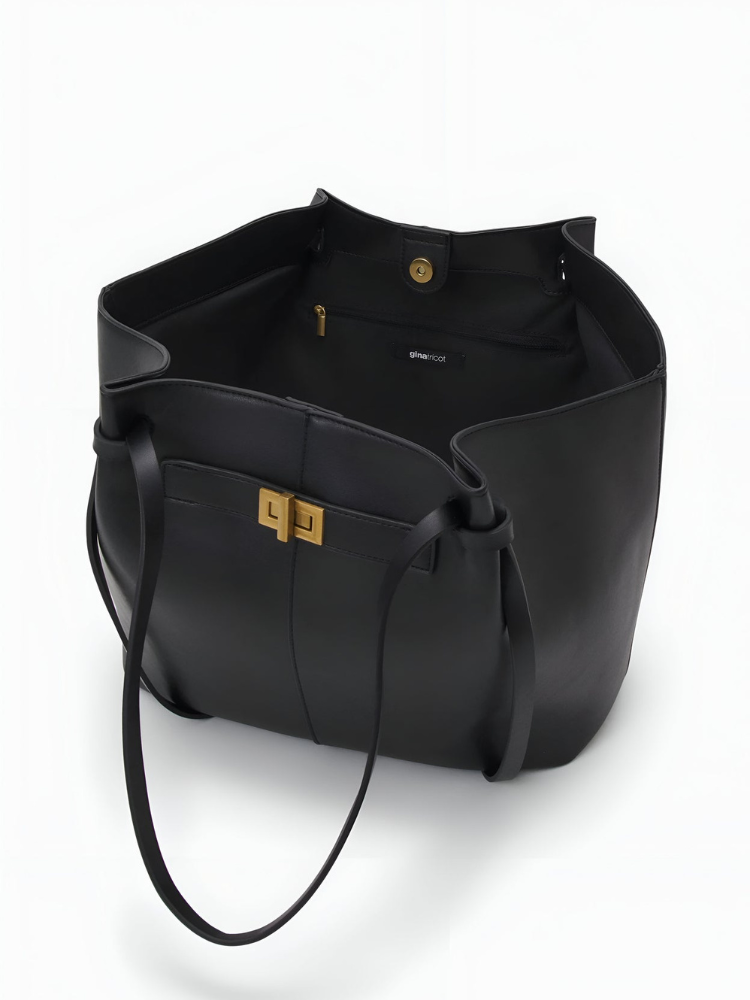 Elegant Large Leather Tote Bag – Chic Work & Laptop Shoulder Bag with Gold Detailing
