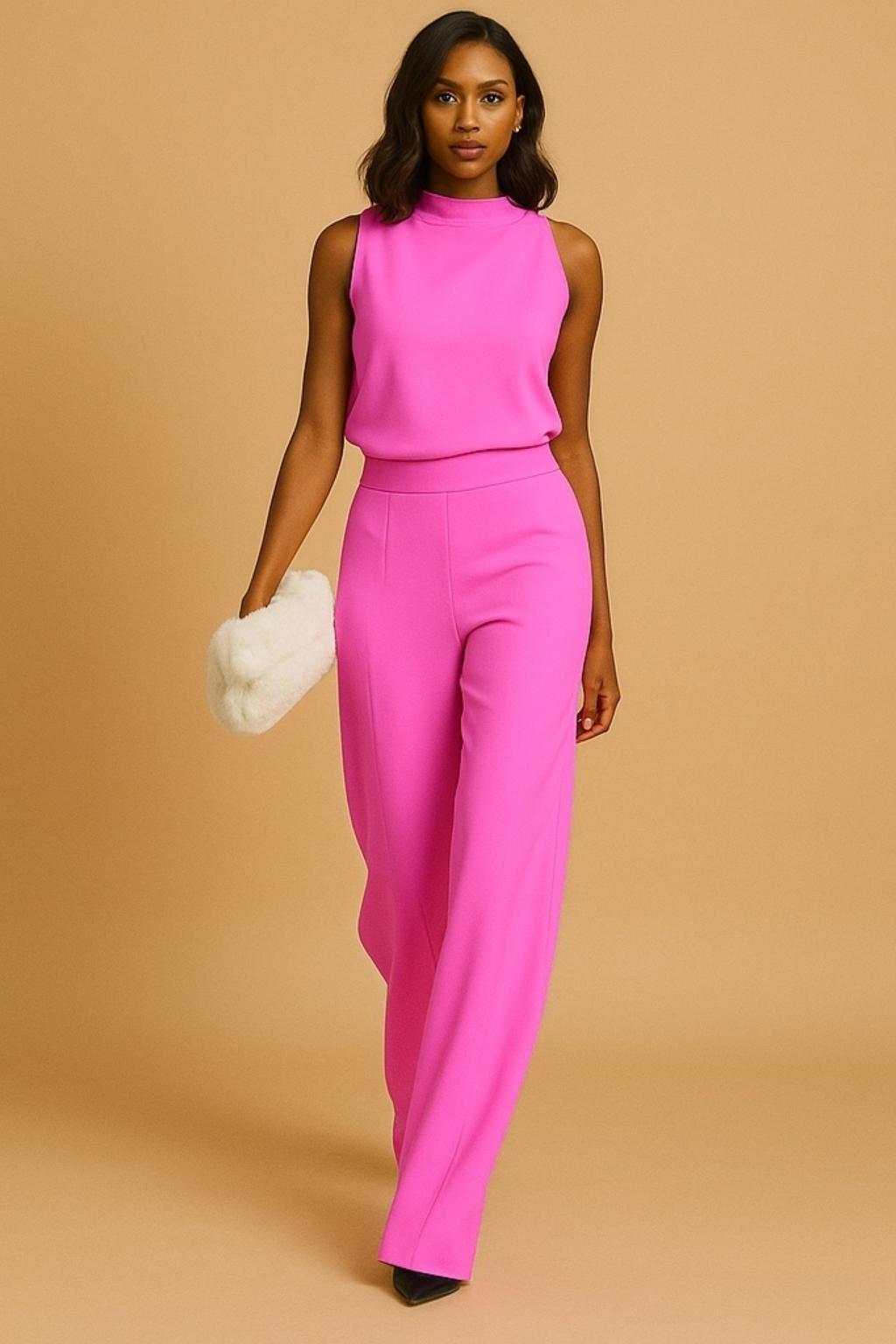 Sophisticated High-Neck Jumpsuit – Sleeveless Wide-Leg Evening Style