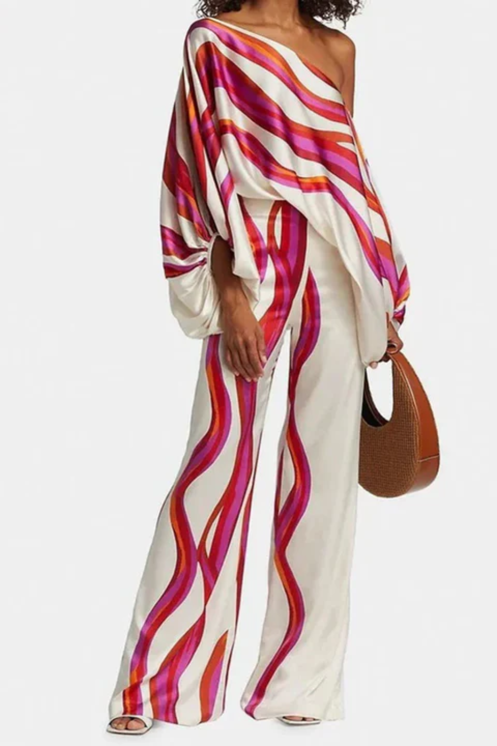 Graceful Off-Shoulder Wide-Leg Jumpsuit – Abstract Print Summer Style