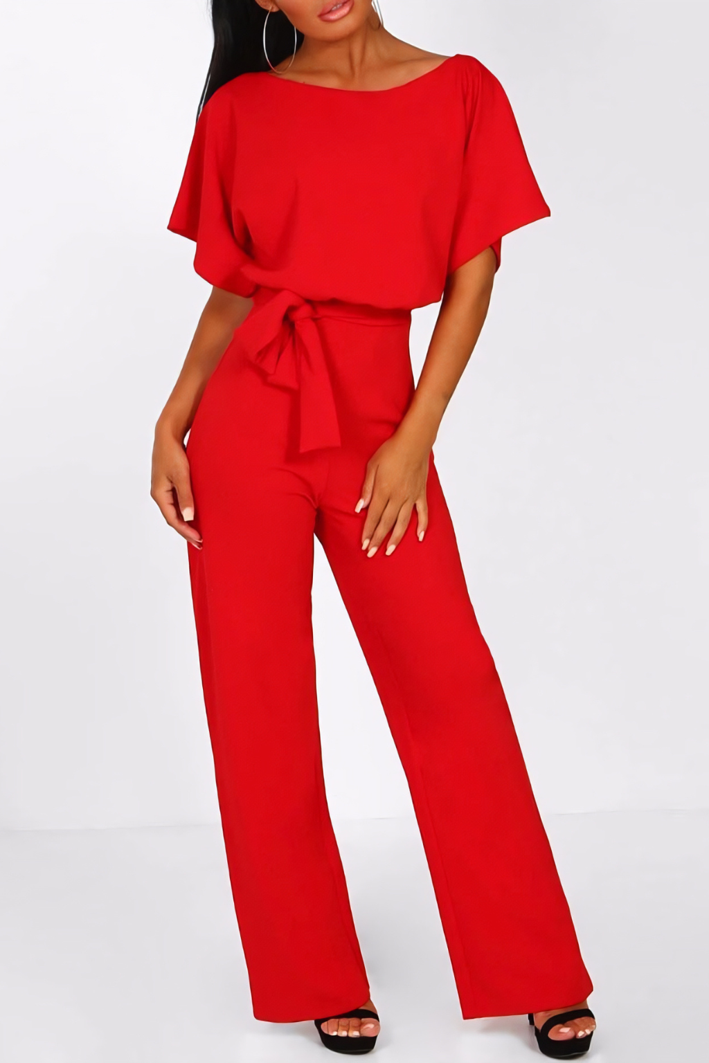 Chic Wide-Leg Belted Jumpsuit – Short-Sleeve Relaxed Silhouette & Modern Ease