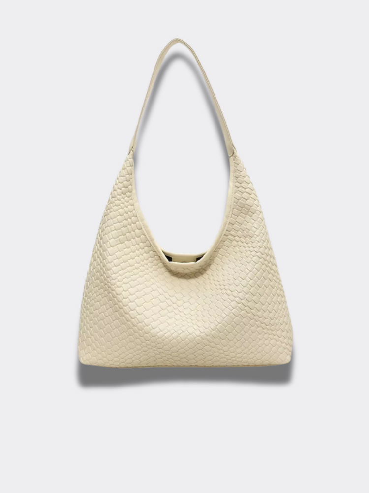 Woven Leather Shoulder Bag with Inner Pouch – Chic & Spacious