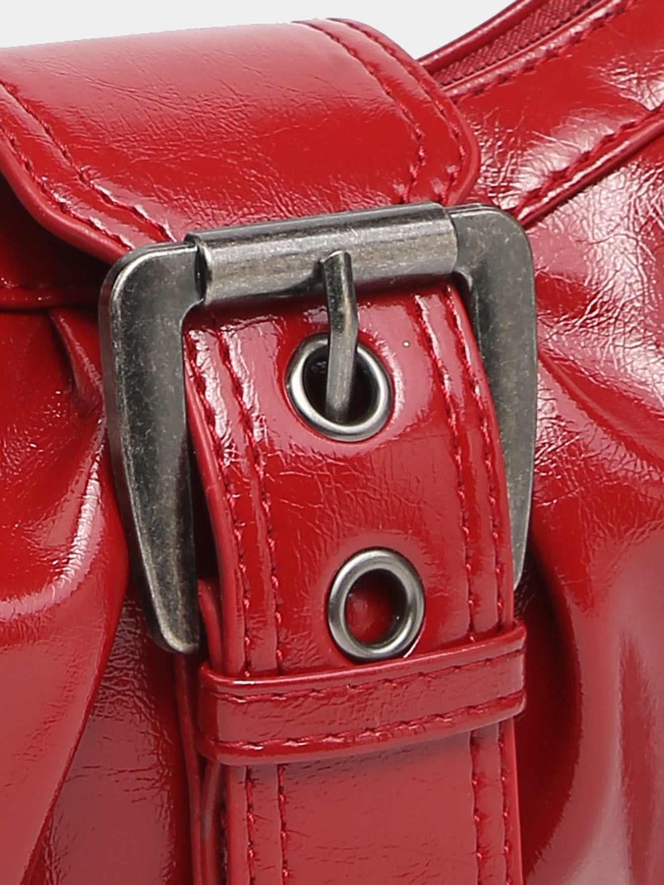 Women's Distressed Faux Leather Hobo Bag – Ruched Buckle Detail