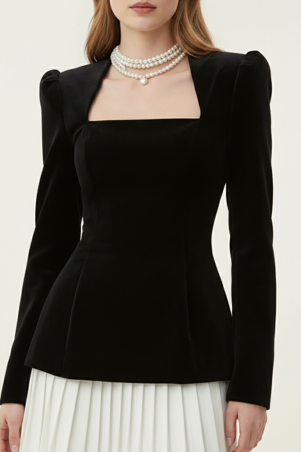 Mini Dress – Square Neck Long Sleeve & Structured A Line Silhouette