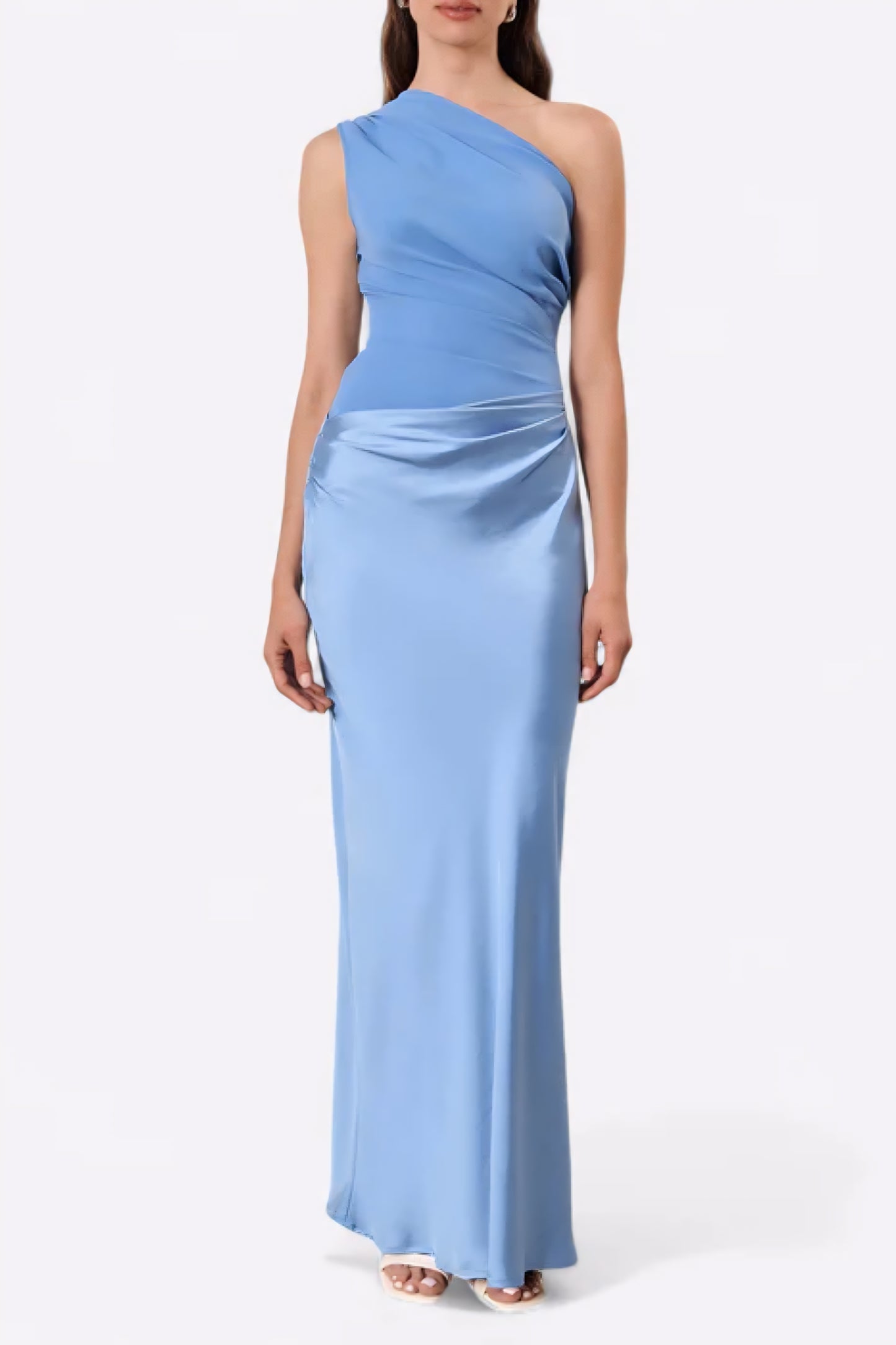 Modern One-Shoulder Evening Maxi Dress – Sculpted Silhouette & Subtle Shine