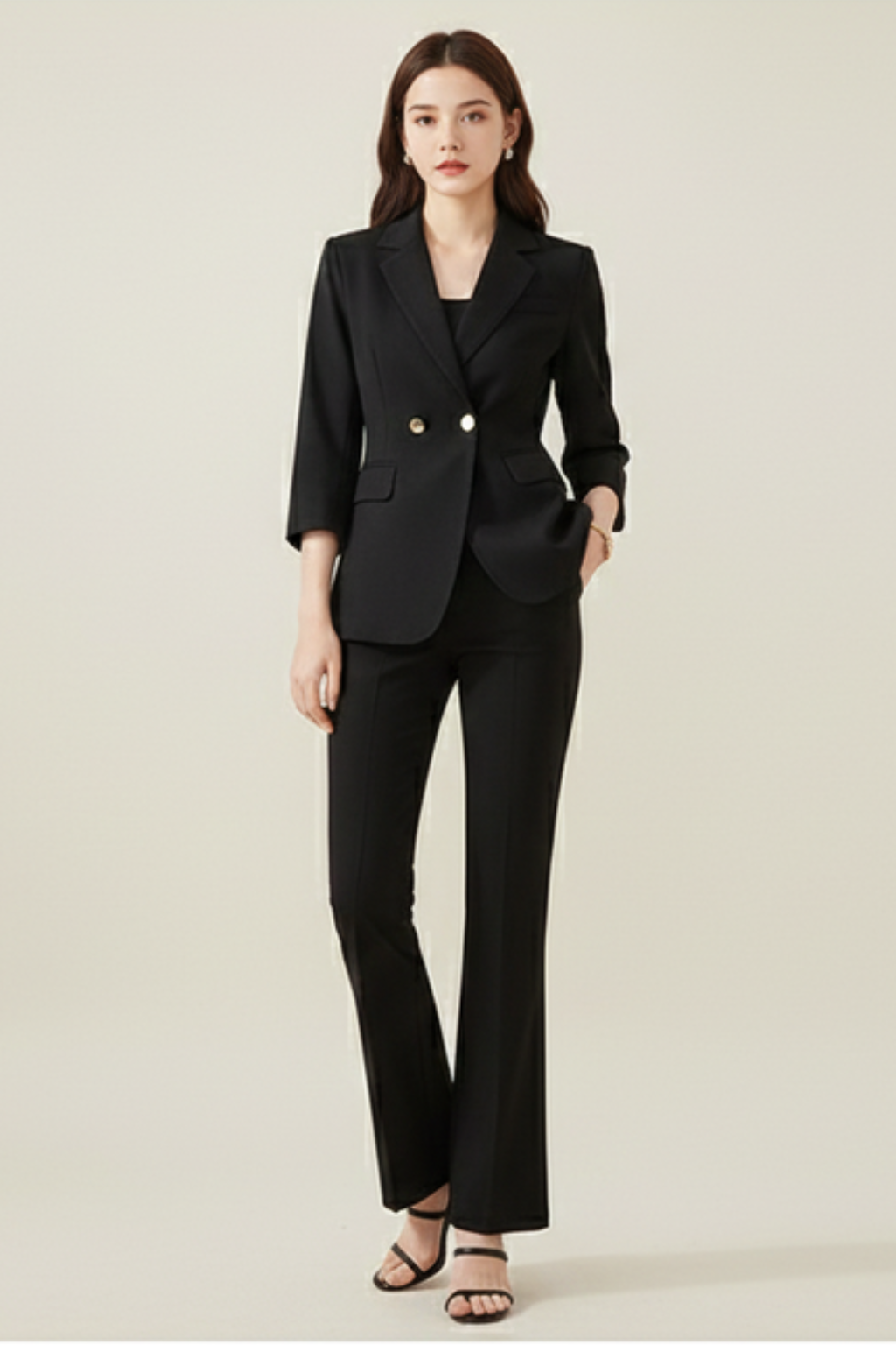 Elegant Women's Suits – Double-Breasted Blazer & Flare Trouser Set