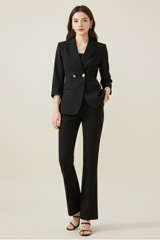 Elegant Women's Suits – Double-Breasted Blazer & Flare Trouser Set