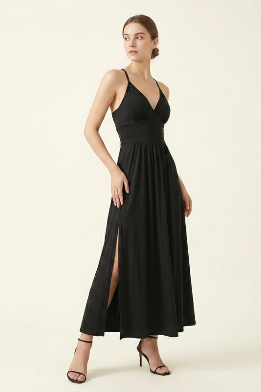 Women's Formal Maxi Dress – V-Neck Backless Silhouette & Side Slit