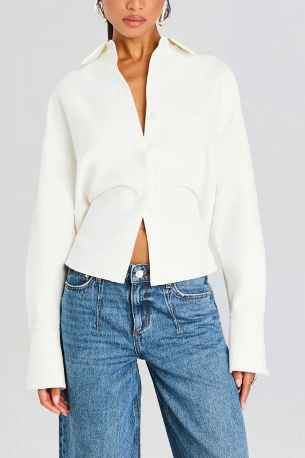 Women's Cropped Shirt – Structured Corset Waist & Flared Cuffs