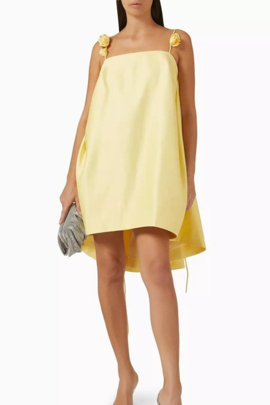 Women's Mini Dress – Flowy A-Line Silhouette with Rosette Strap Detail