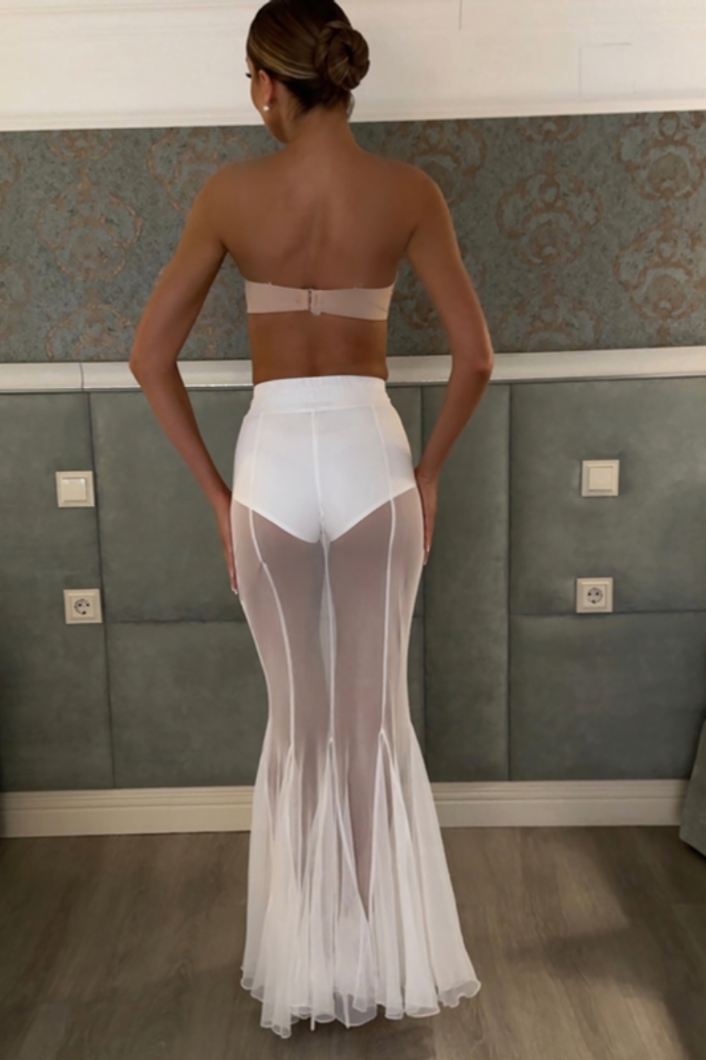 Women's Sheer Mesh Maxi Skirt – High-Rise Mermaid Silhouette