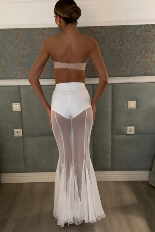 Women's Sheer Mesh Maxi Skirt – High-Rise Mermaid Silhouette