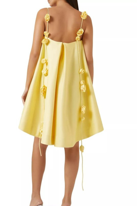 Women's Mini Dress – Flowy A-Line Silhouette with Rosette Strap Detail