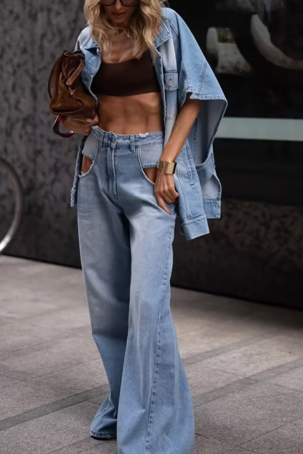 Women's Oversized Denim Jacket – Short Sleeve Cape Silhouette
