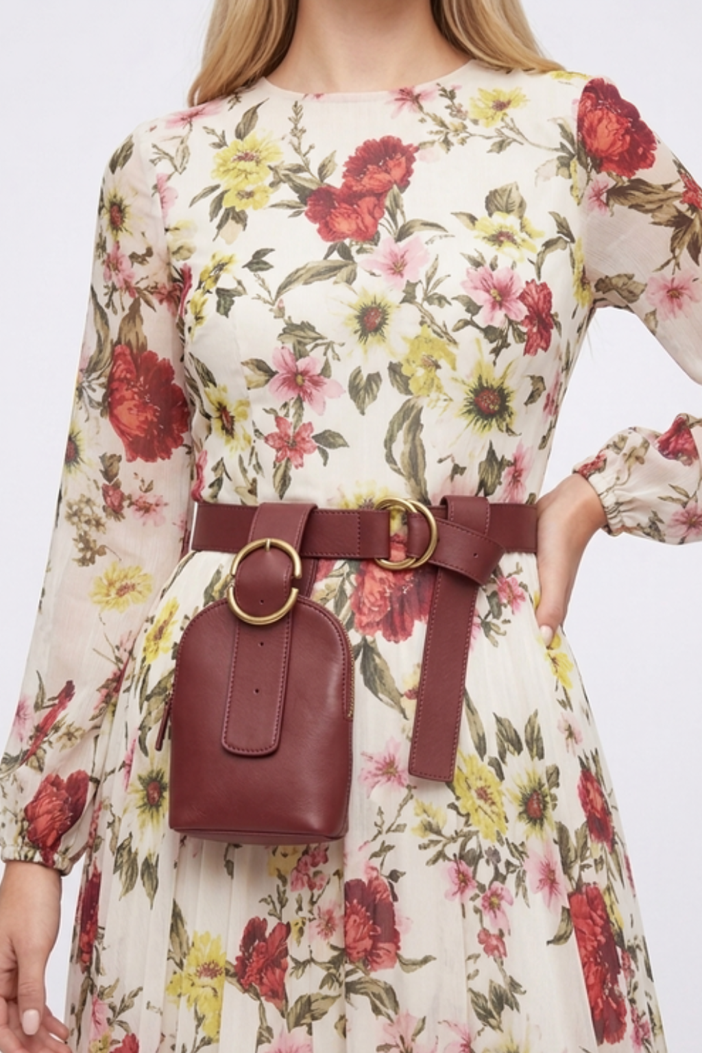Elegant Women's Floral Maxi Dress – Long Sleeve Tiered Skirt & Belted Waist