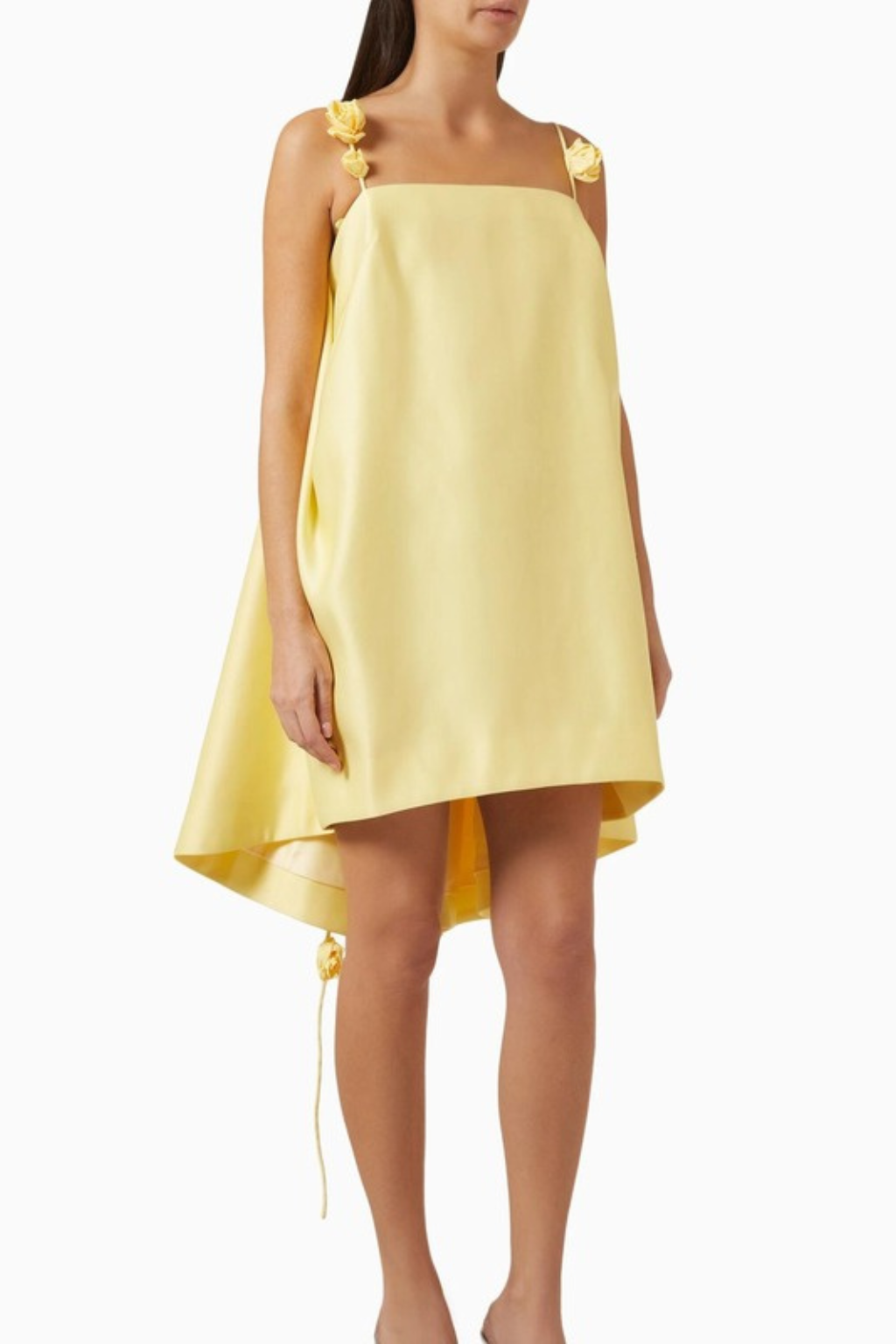 Women's Mini Dress – Flowy A-Line Silhouette with Rosette Strap Detail
