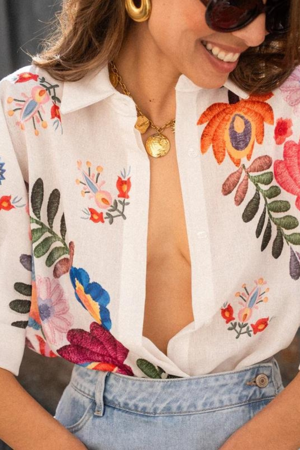 Women's Floral Print Shirt – Oversized Button-Down & Botanical Detail