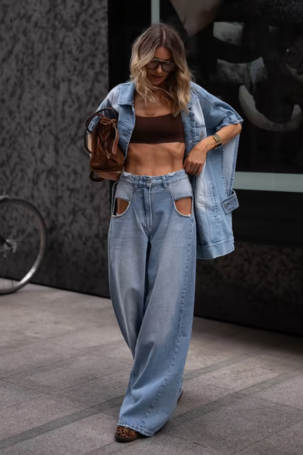 Women's Oversized Denim Jacket – Short Sleeve Cape Silhouette