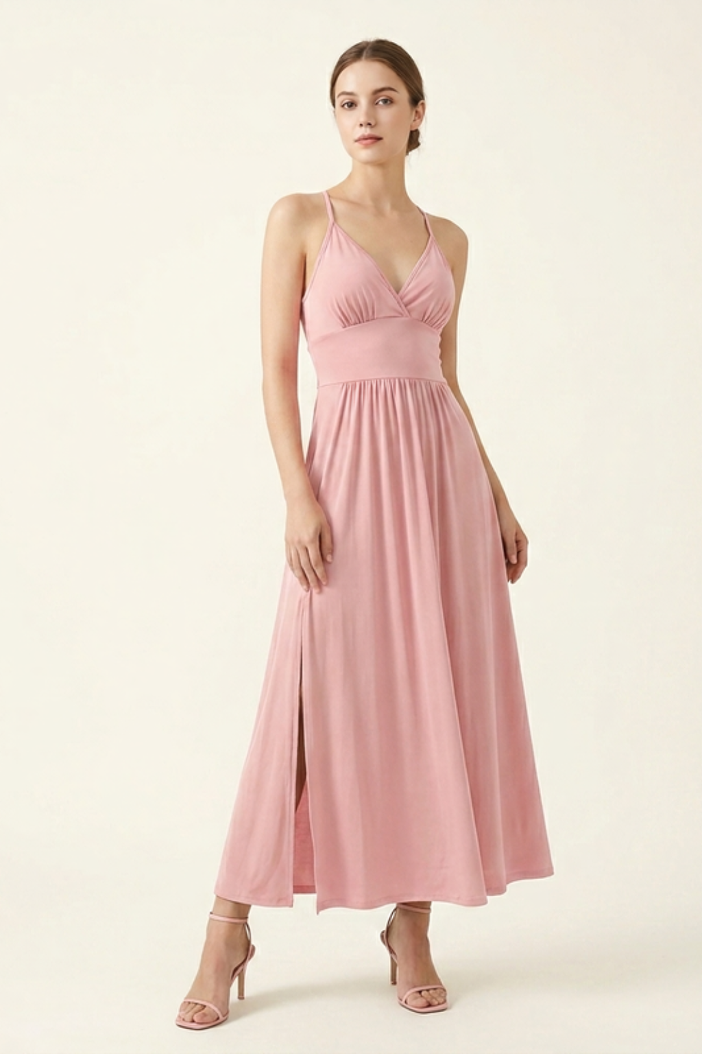 Women's Formal Maxi Dress – V-Neck Backless Silhouette & Side Slit