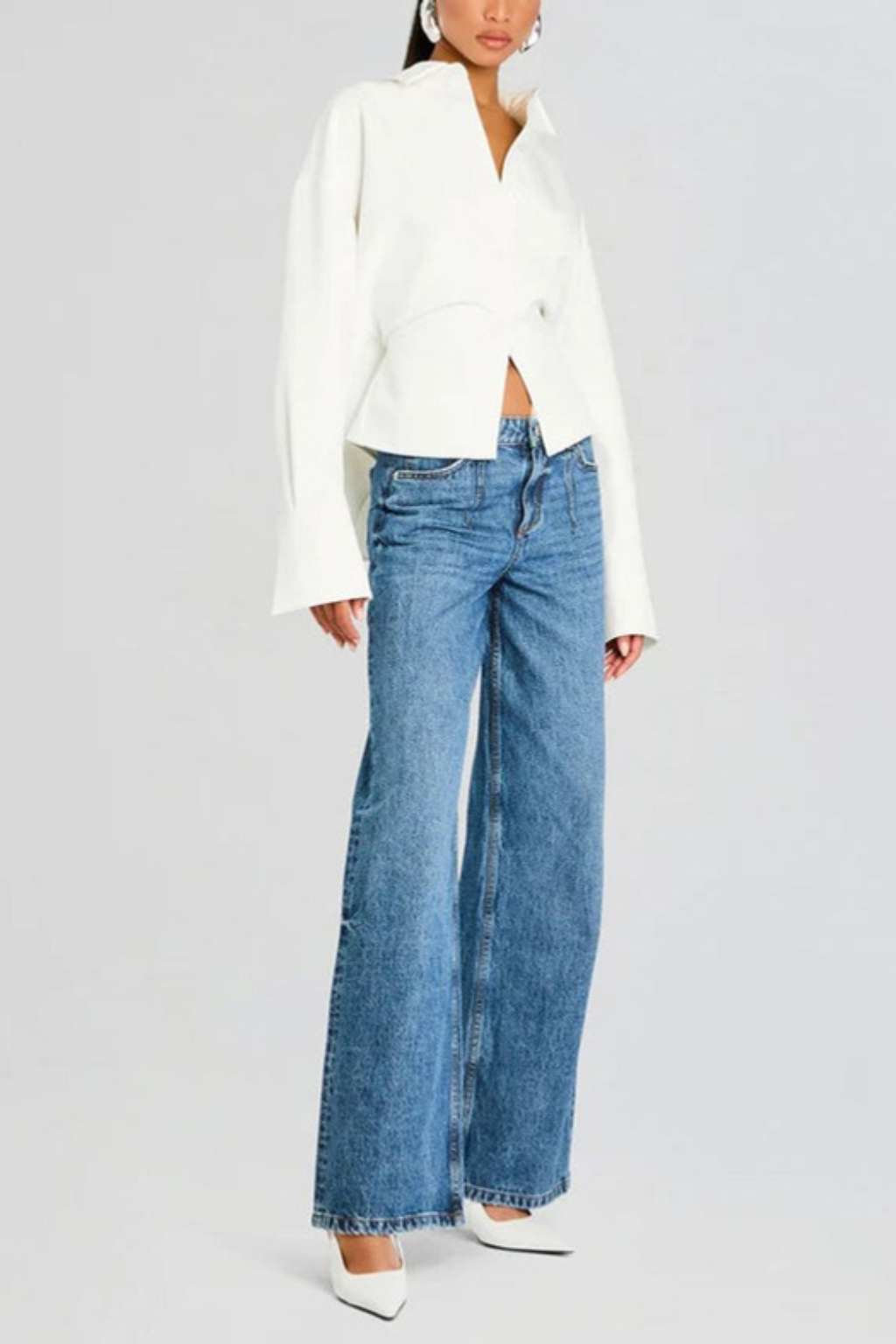 Women's Cropped Shirt – Structured Corset Waist & Flared Cuffs