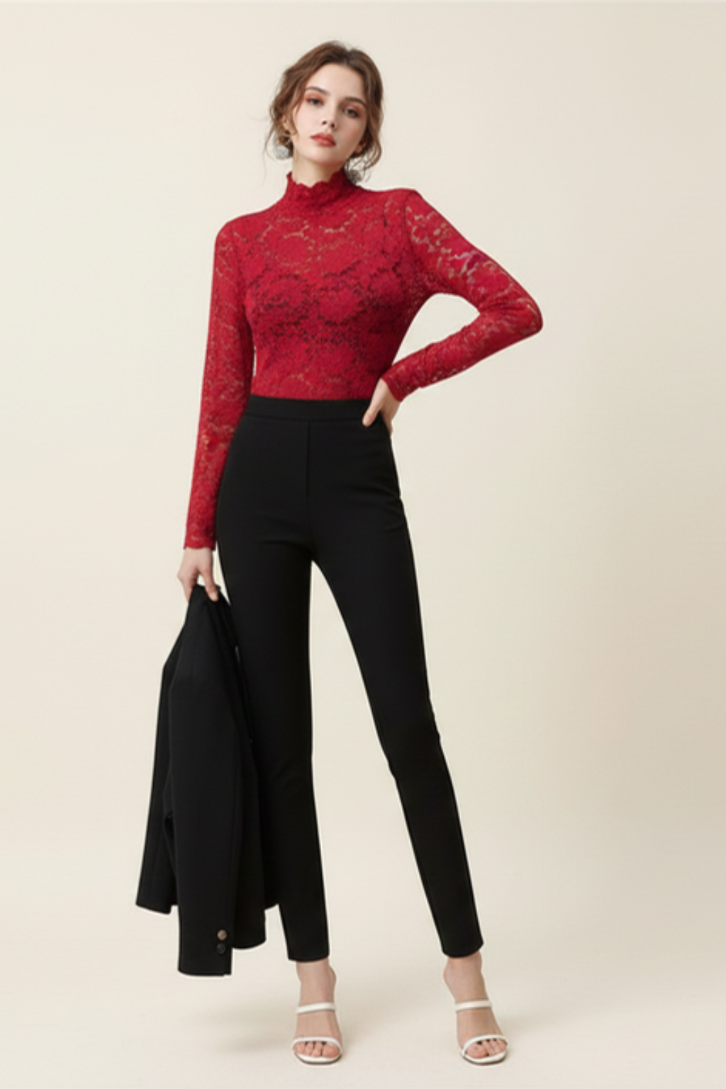 Women's Floral Lace Top – Mock Neck Long Sleeve Going Out Top
