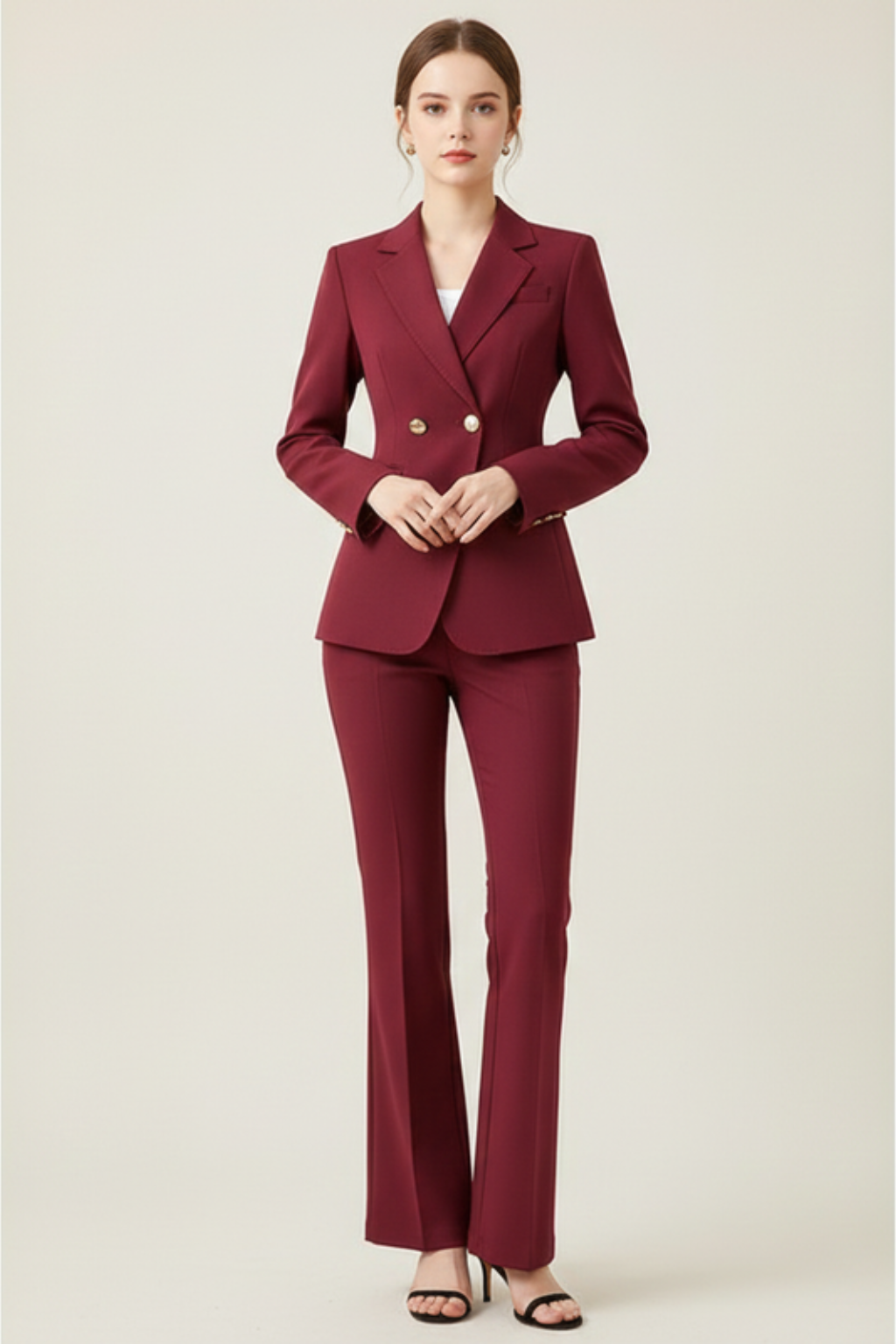 Elegant Women's Suits – Double-Breasted Blazer & Flare Trouser Set