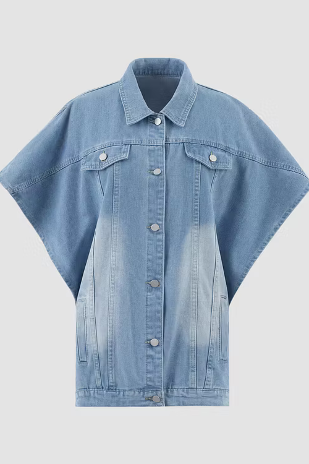 Women's Oversized Denim Jacket – Short Sleeve Cape Silhouette