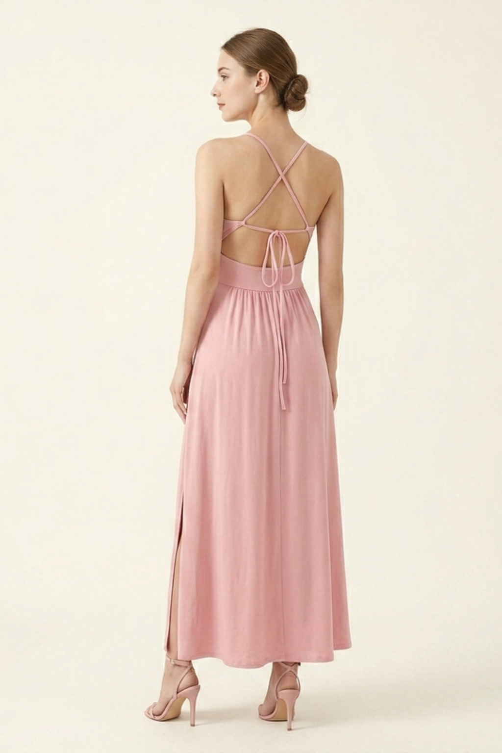 Women's Formal Maxi Dress – V-Neck Backless Silhouette & Side Slit