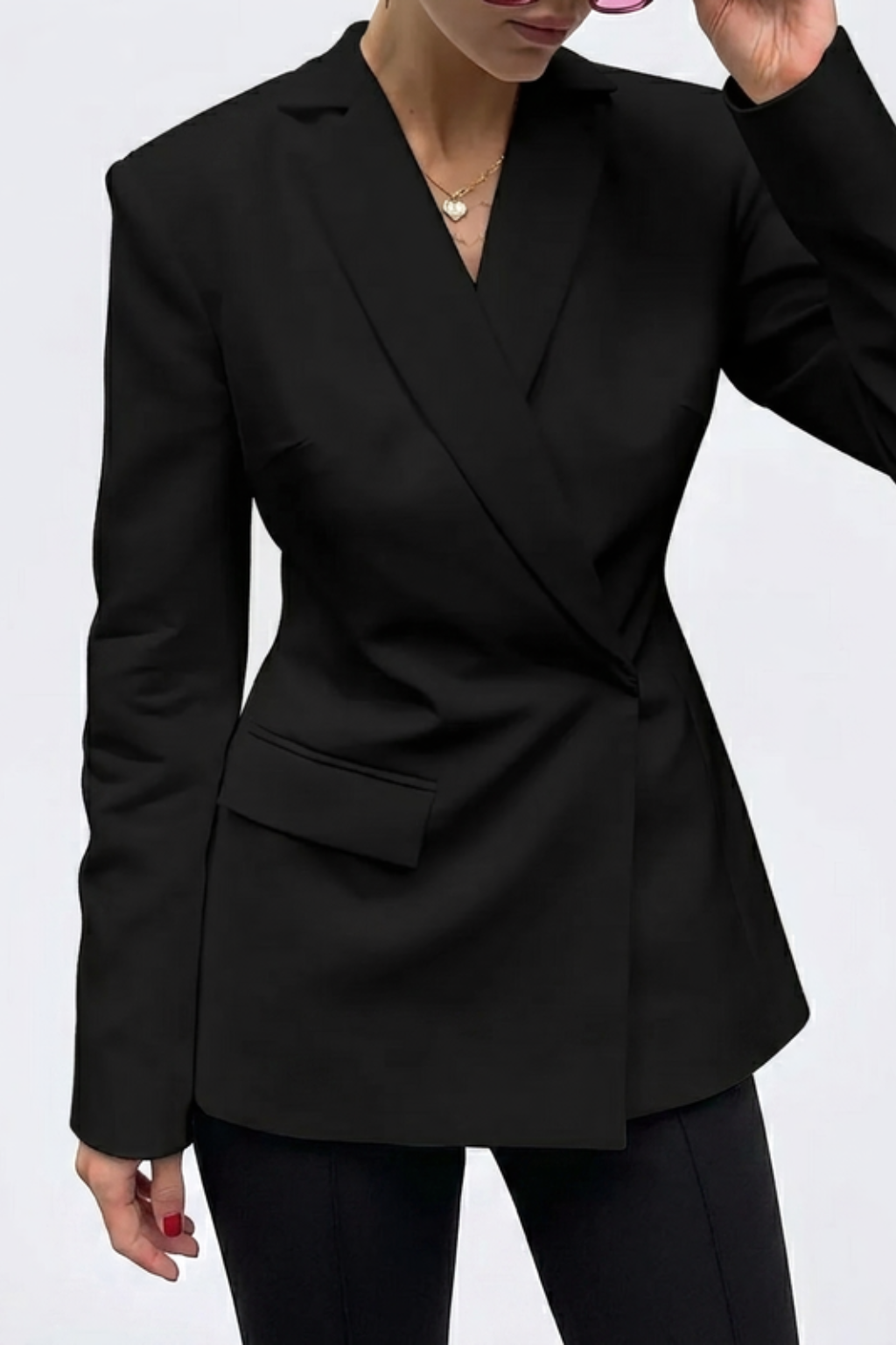 Women's Backless Blazer – Open Back Wrap Front & Structured Silhouette