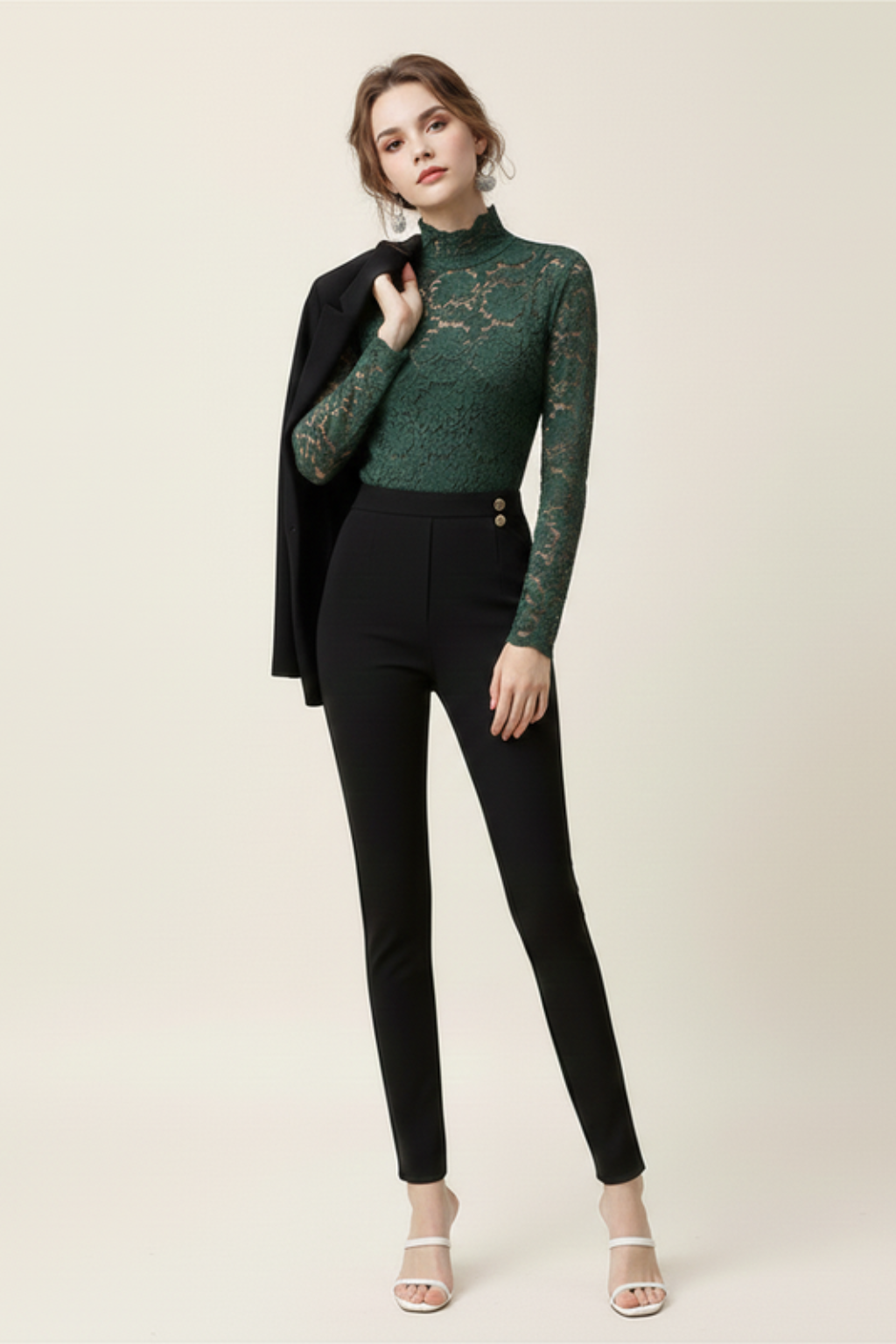 Women's Floral Lace Top – Mock Neck Long Sleeve Going Out Top