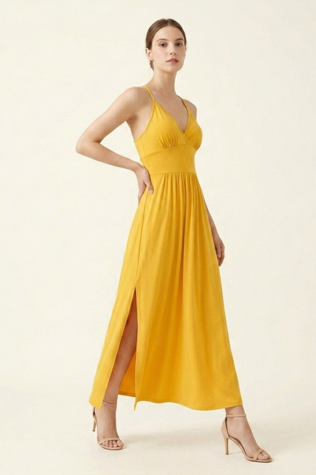 Women's Formal Maxi Dress – V-Neck Backless Silhouette & Side Slit