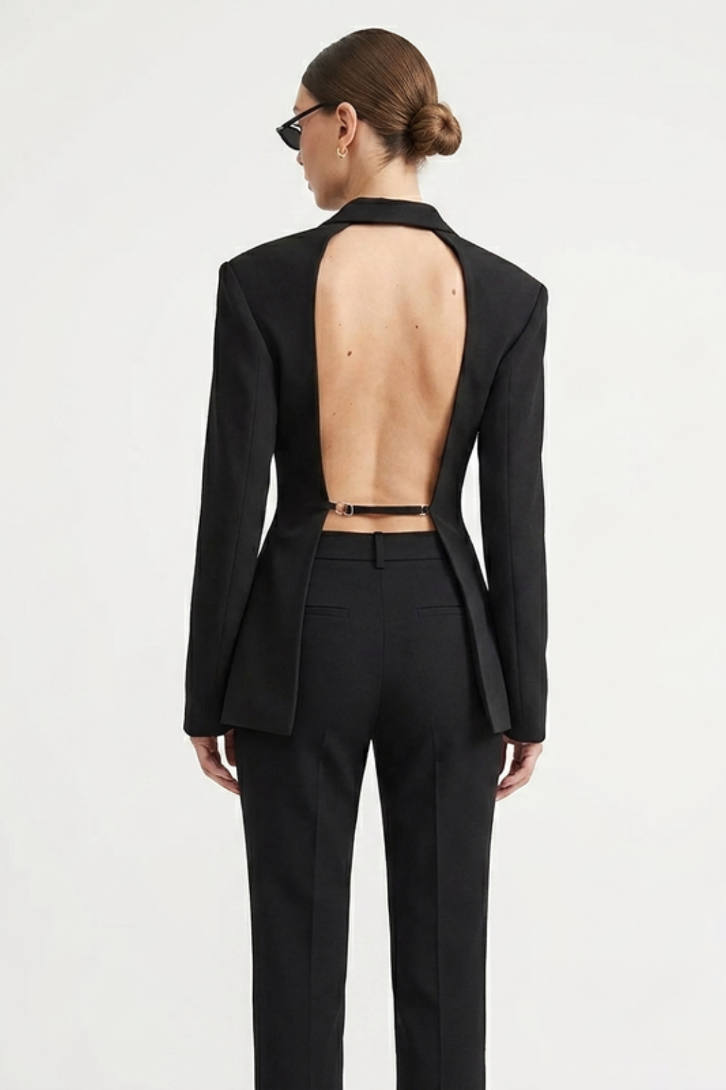 Women's Backless Blazer – Open Back Wrap Front & Structured Silhouette