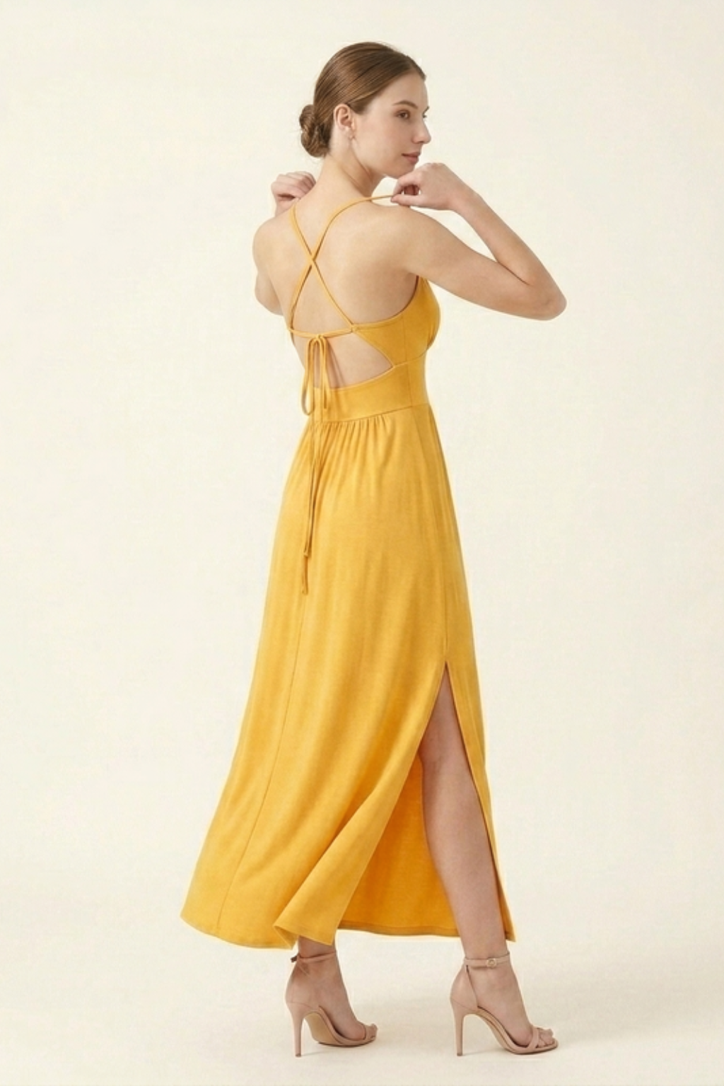 Women's Formal Maxi Dress – V-Neck Backless Silhouette & Side Slit