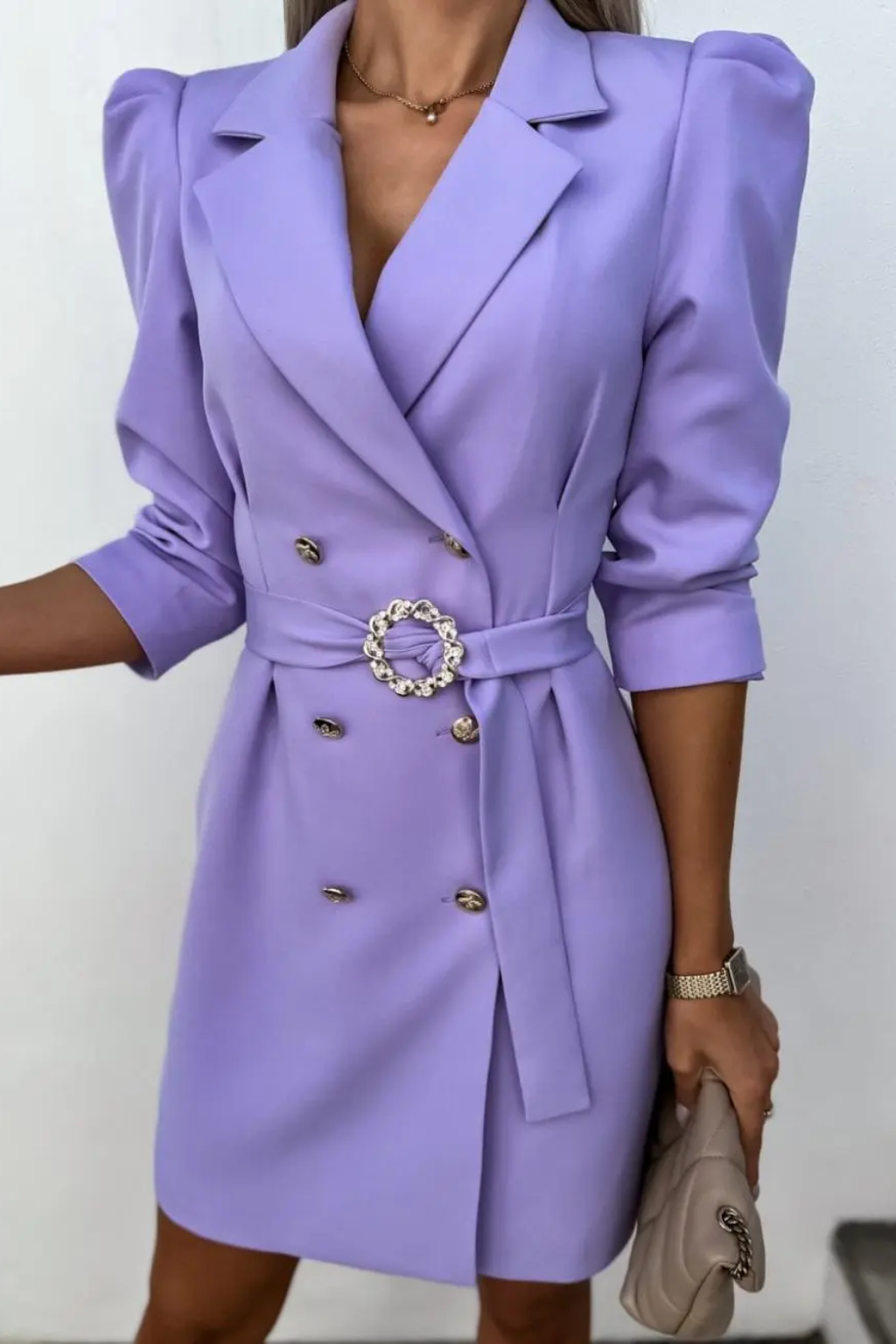 Sophisticated Double-Breasted Blazer Dress – Tailored Fit & Belted Waist