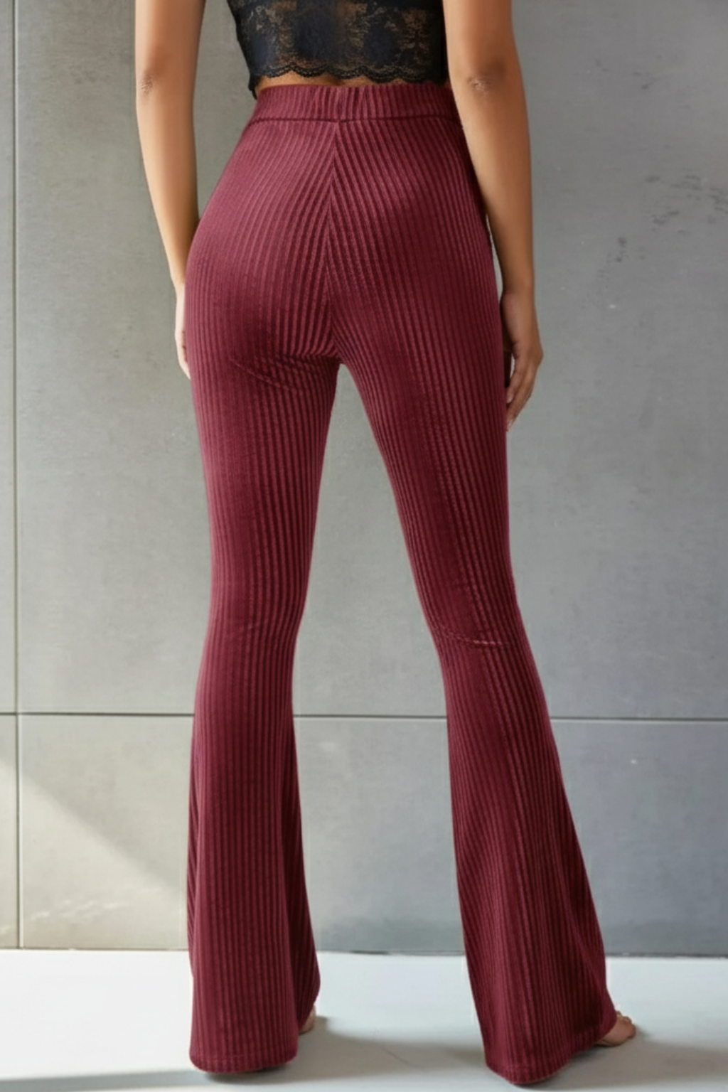 Chic High-Waist Flared Pants – Ribbed Texture & Elongated Silhouette