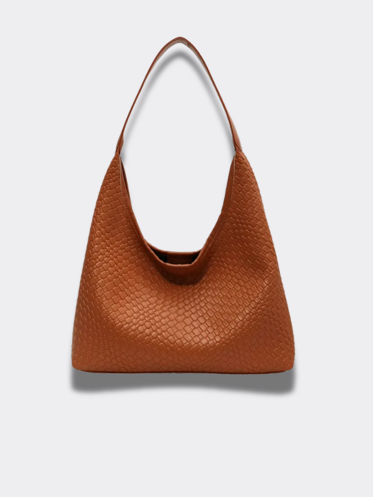 Woven Leather Shoulder Bag with Inner Pouch – Chic & Spacious