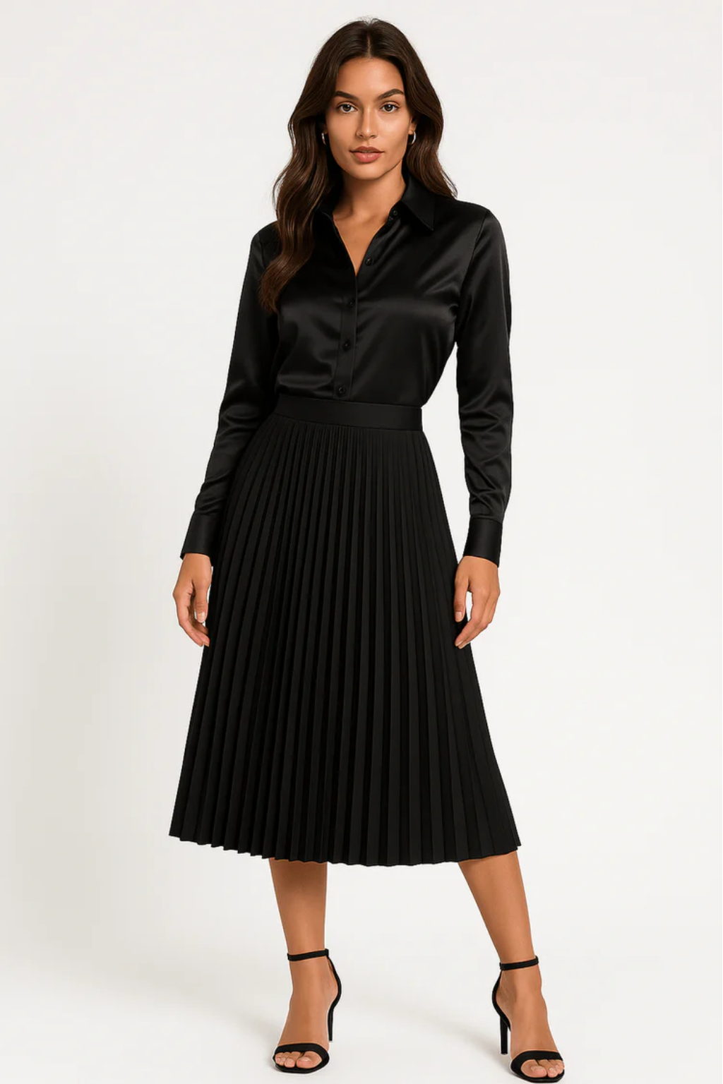Sophisticated Pleated Midi Skirt – Classic High-Waist Silhouette