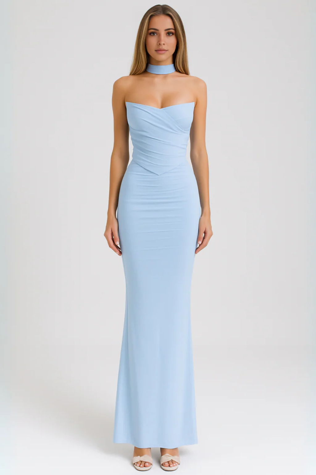 Strapless Choker Maxi Dress – Elegant Evening Gown