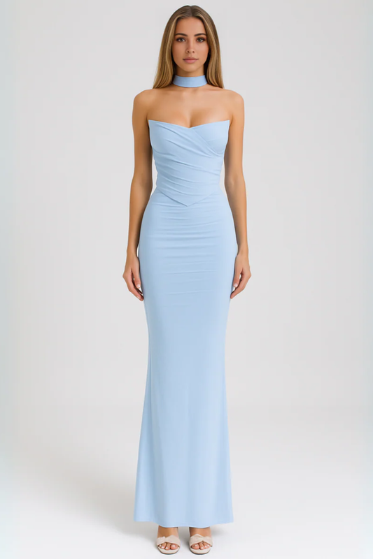 Strapless Choker Maxi Dress – Elegant Evening Gown