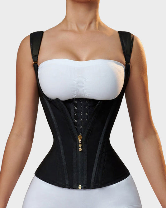 Women's Corset Vest – Double Waistband & Gold-Zip Sculpting Silhouette