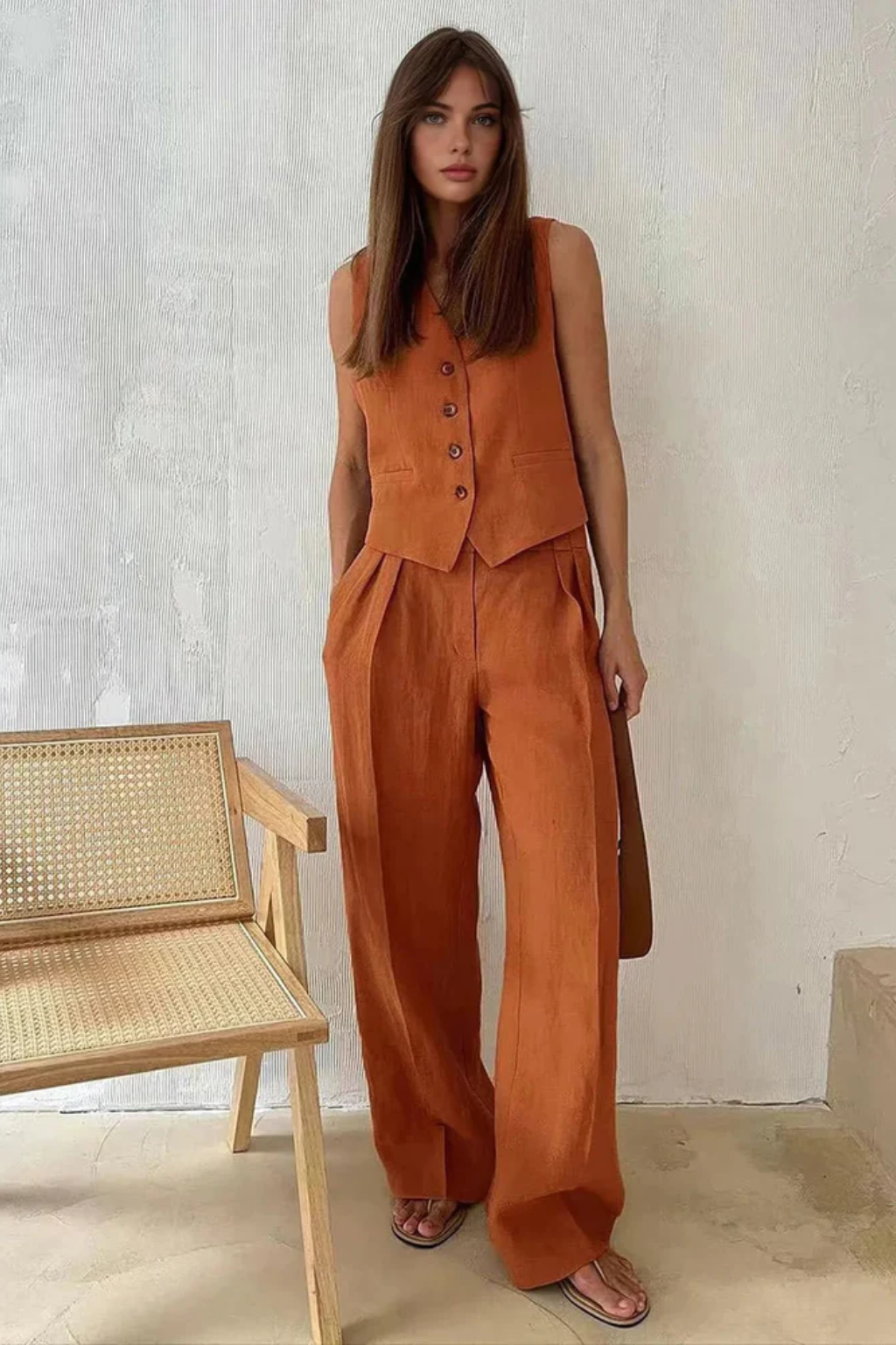 Polished Two-Piece Set – Sleeveless Vest and Wide-Leg Pants