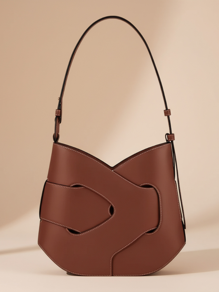 Modern Sculpted Leather Shoulder Bag – Chic Cut-Out Design