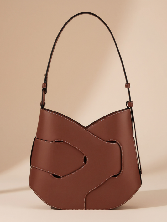 Modern Sculpted Leather Shoulder Bag – Chic Cut-Out Design