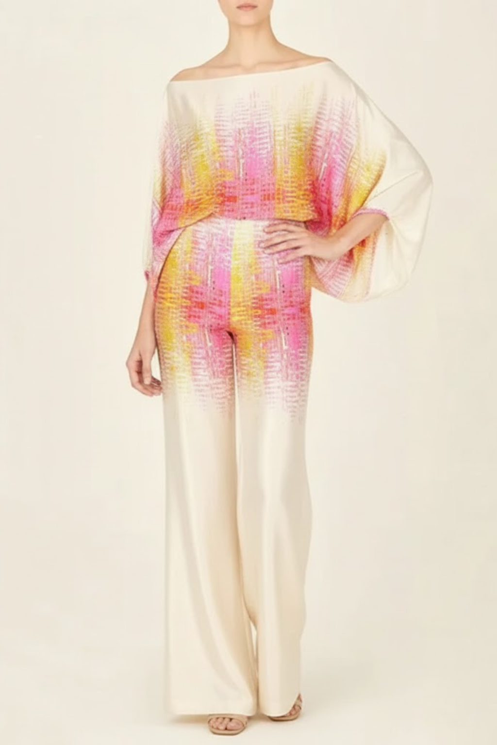 Graceful Off-Shoulder Wide-Leg Jumpsuit – Abstract Print Summer Style
