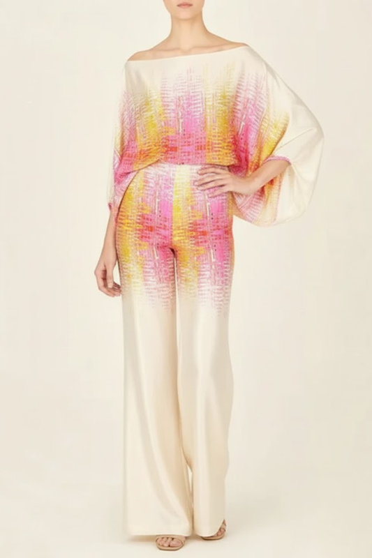 Graceful Off-Shoulder Wide-Leg Jumpsuit – Abstract Print Summer Style